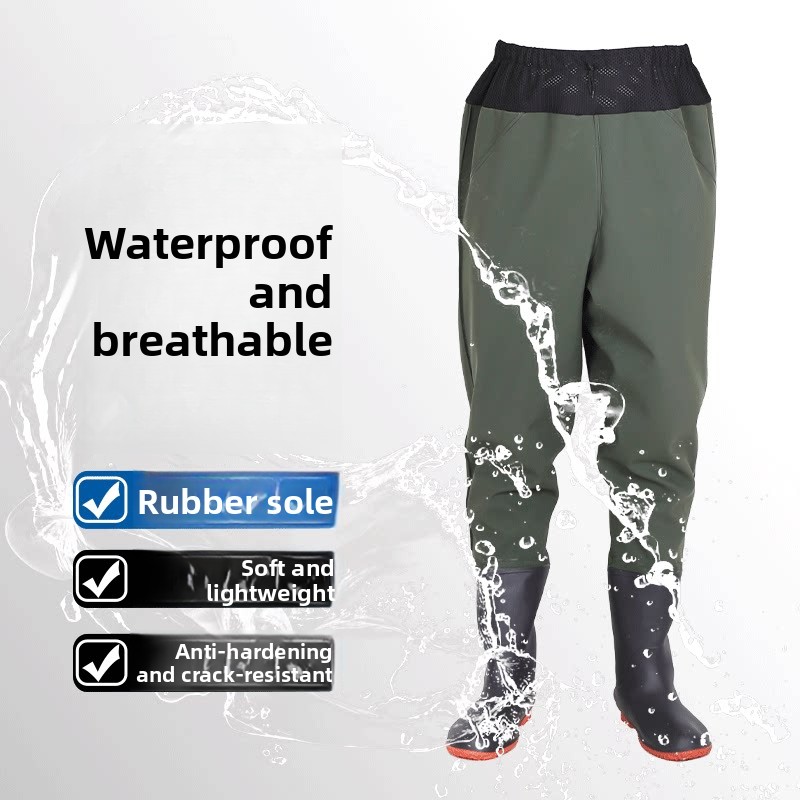 厚手の腰丈オーバーオールレインパンツ（ブーツ付き）超軽量釣り - Fishing Rain Suit のレビューと価格