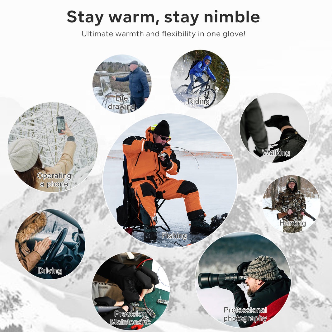 指先を覆うタイプのスマートグローブ。男女兼用。多層構造で防水 - Fishing Gloves のレビューと価格