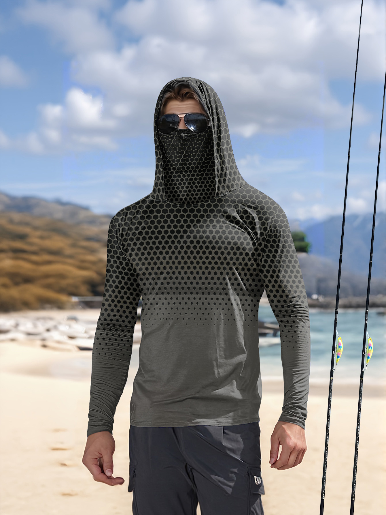 メンズサマーUPF50+フィッシングフーディー、フェイスマス - Fishing Mask Sun Protection のレビューと価格