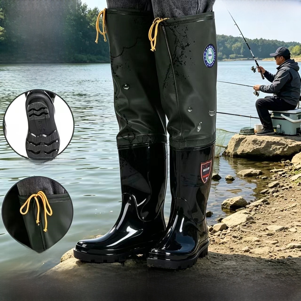厚底オーバーニーレインブーツ メンズハイチューブウェーディン - Fishing Rain Suit のレビューと価格