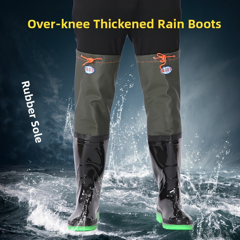 厚底オーバーニーレインブーツ メンズハイチューブウェーディン - Fishing Rain Suit のレビューと価格