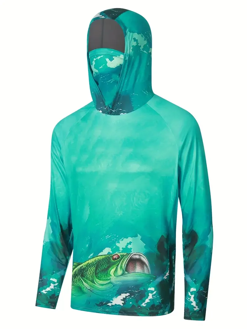 釣り用シャツ、フード付き、メンズ、釣りウェア、アウトドア、夏 - Fishing Mask Sun Protection のレビューと価格